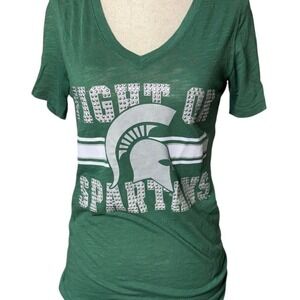 Victoria's Secret PINK Green and white Michigan State Spartans Tshirt Vneck